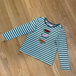Hanna Andersson Green and White Striped Tee with Watermelon Motif